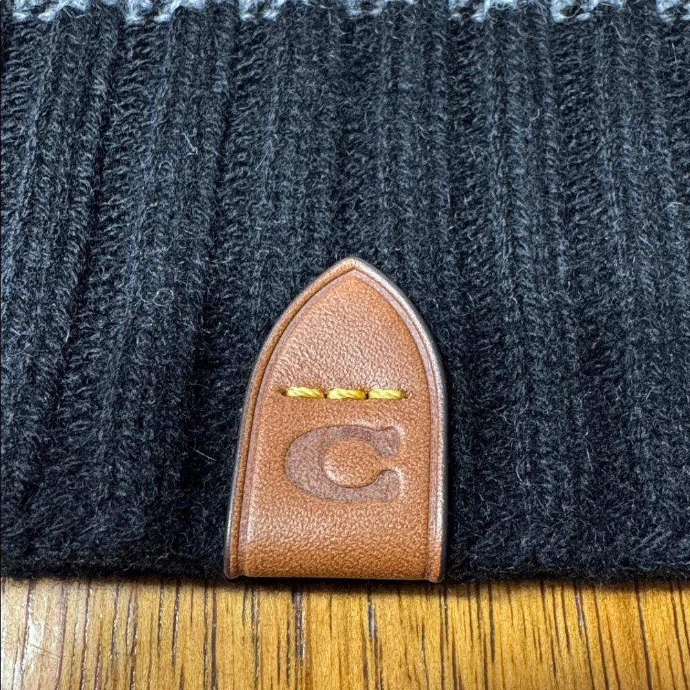 NWT COACH 100% CASHMERE BLACK & GREY STRIPE SCARF - Picture 2 of 7